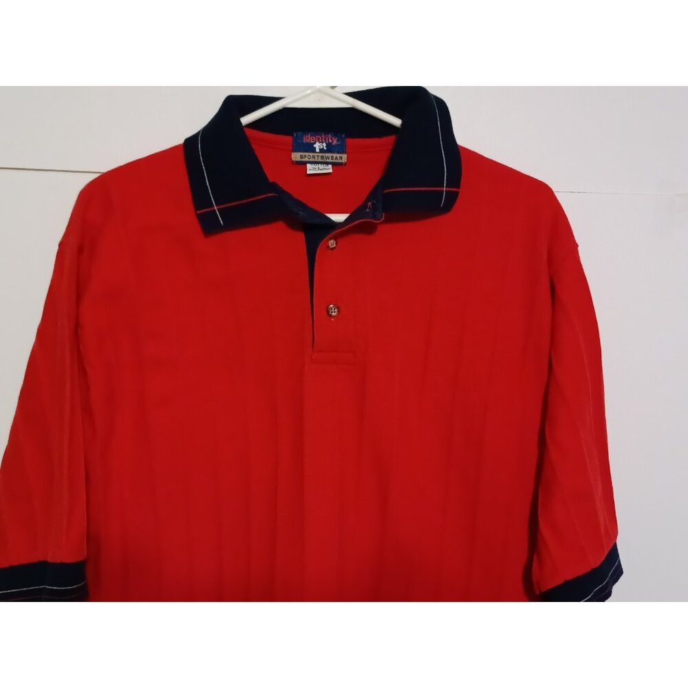 Vintage identity 1st Sportswear Mens Large Cotton Short Sleeve Red Polo Shirt - Picture 2 of 4